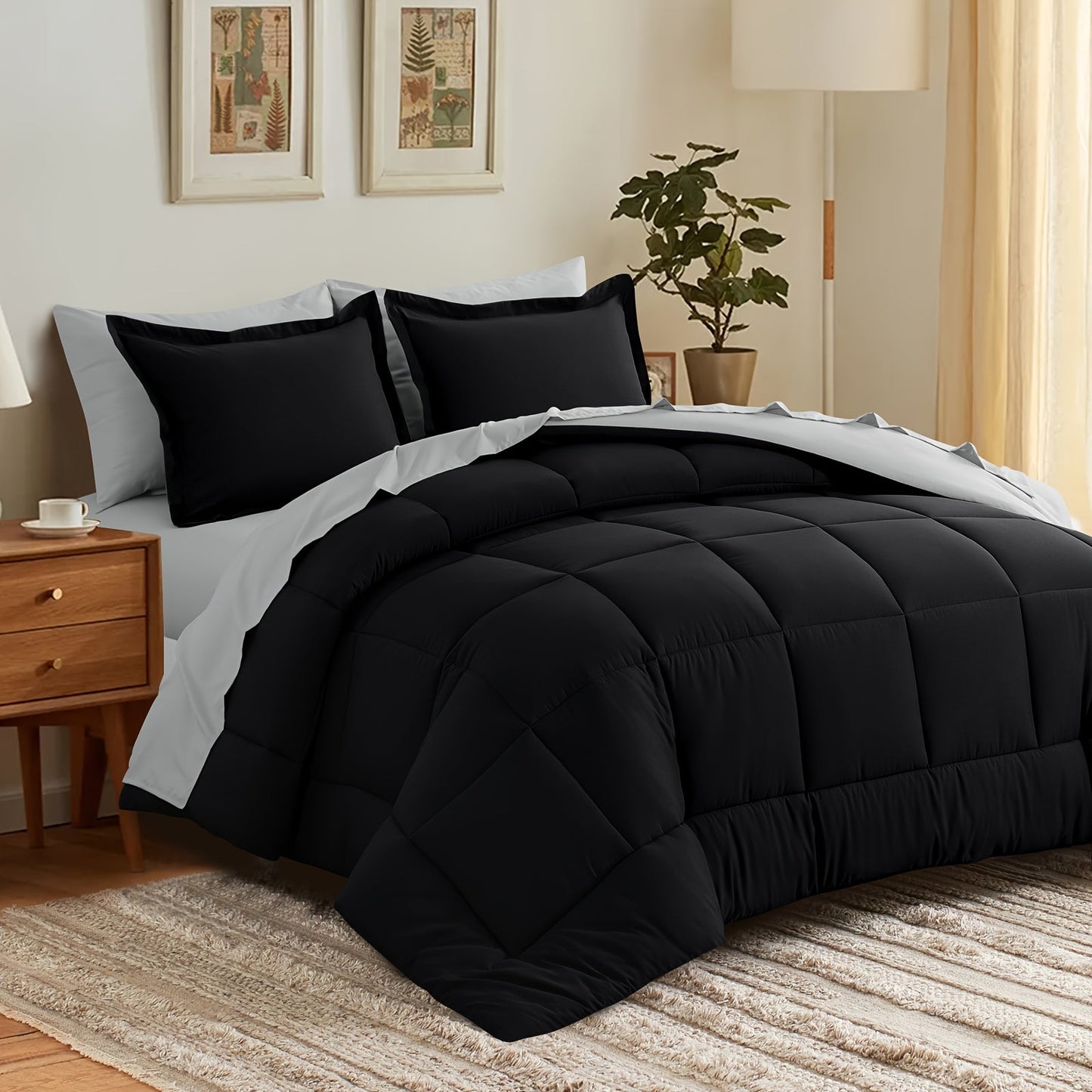 7 Piece Comforter Set Luxury Soft Fluffy Bedding All Season Bed in a Bag with Comforter Fitted Sheet Flat Sheet Pillowcases Hypoallergenic Breathable Easy Care Queen King Twin XL Full
