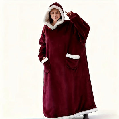 Wearable Blanket Hoodie – Oversized Flannel Sweatshirt Blanket with Pockets for Women & Men, 450-500gsm Thick Warm Winter Cozy