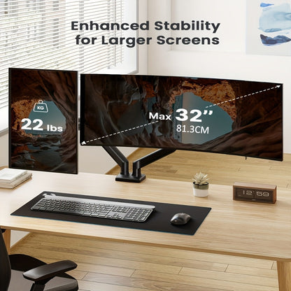 Dual Monitor Stand for 32 Inch Screens, Full Motion Dual Monitor Arm with 180° Swivel Tilt 360° Rotation