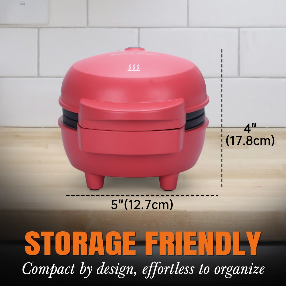 Compact Four-in-One Waffle Maker with Removable Round Plates in Graphite, Red or Blue Checkout Colors