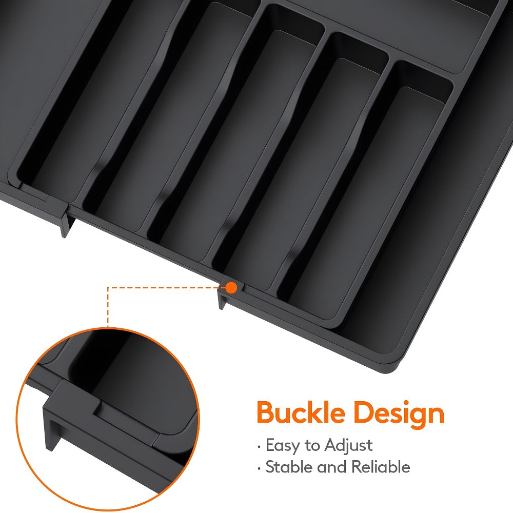 Expandable Eight-Compartment Drawer Organizer for Cutlery with Black, Grey or White Color Options