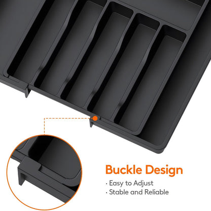 Expandable Eight-Compartment Drawer Organizer for Cutlery with Black, Grey or White Color Options