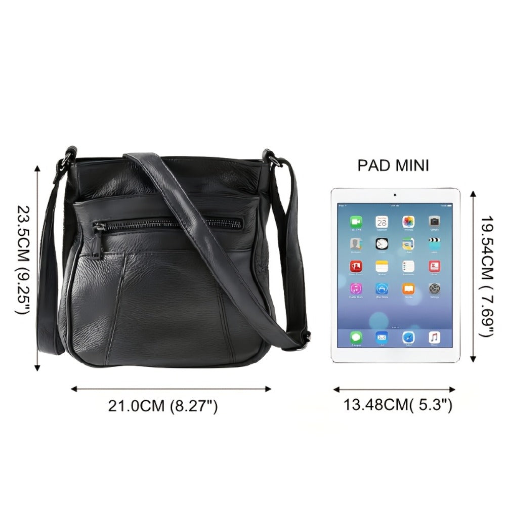 Genuine Leather Messenger Bag for Men Women Anti-Theft Zipper Multi-Pocket Shoulder Crossbody Bag Laptop Organizer Spacious Handbag Purse for Work School Travel Daily Commute 8 Colors