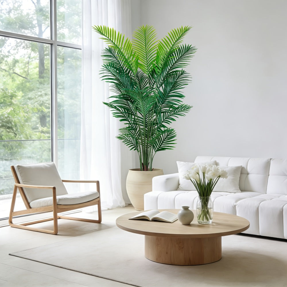 Artificial Areca Palm Tree in 4, 5 or 6-Foot Heights with Frond Count and White Planter Options