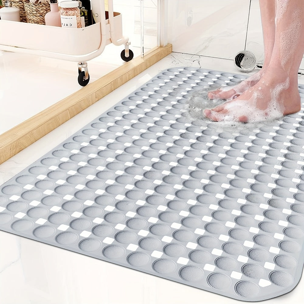 TPR Suction-Cup Shower Bath Mat, 26.38 x 14.17 Inches with Raised Texture in Gray or White