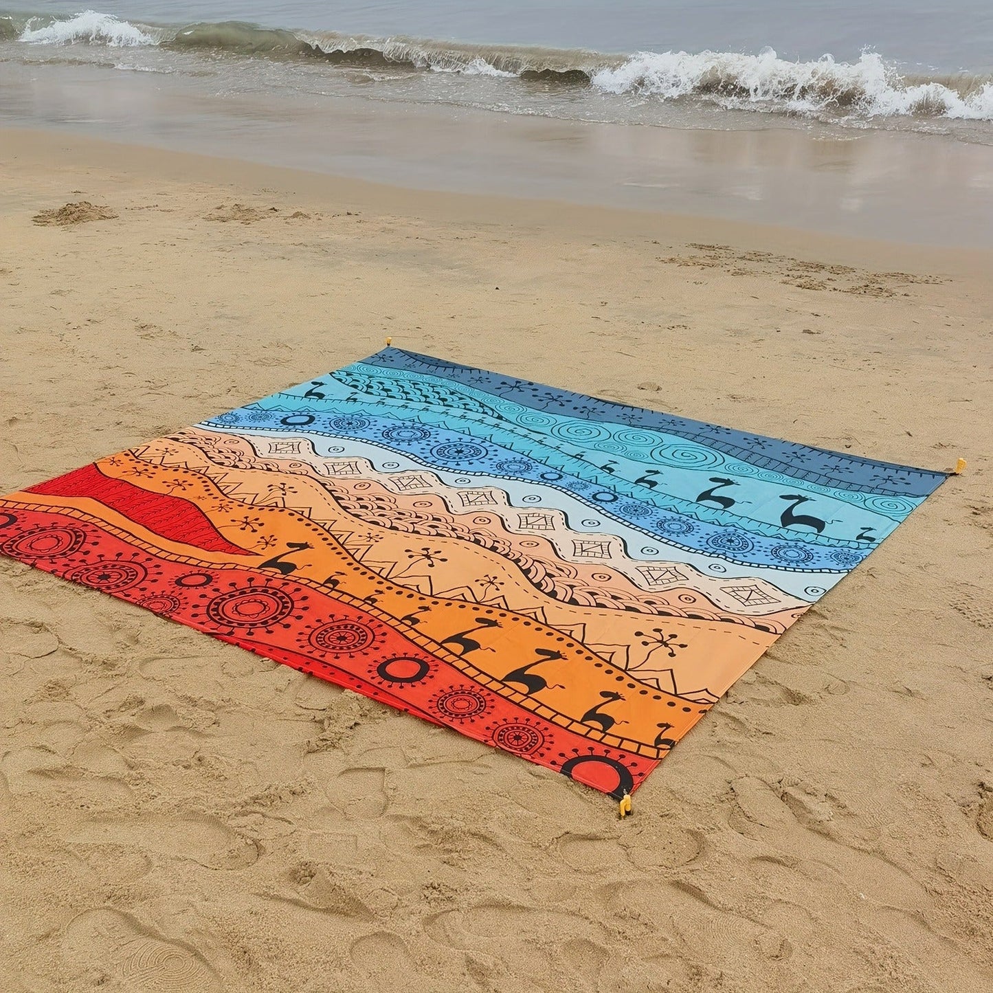 Printed Beach Mat with 19 Exact Size-and-Pattern Options, 198 x 205cm to 275 x 305cm with Stakes and Pouch