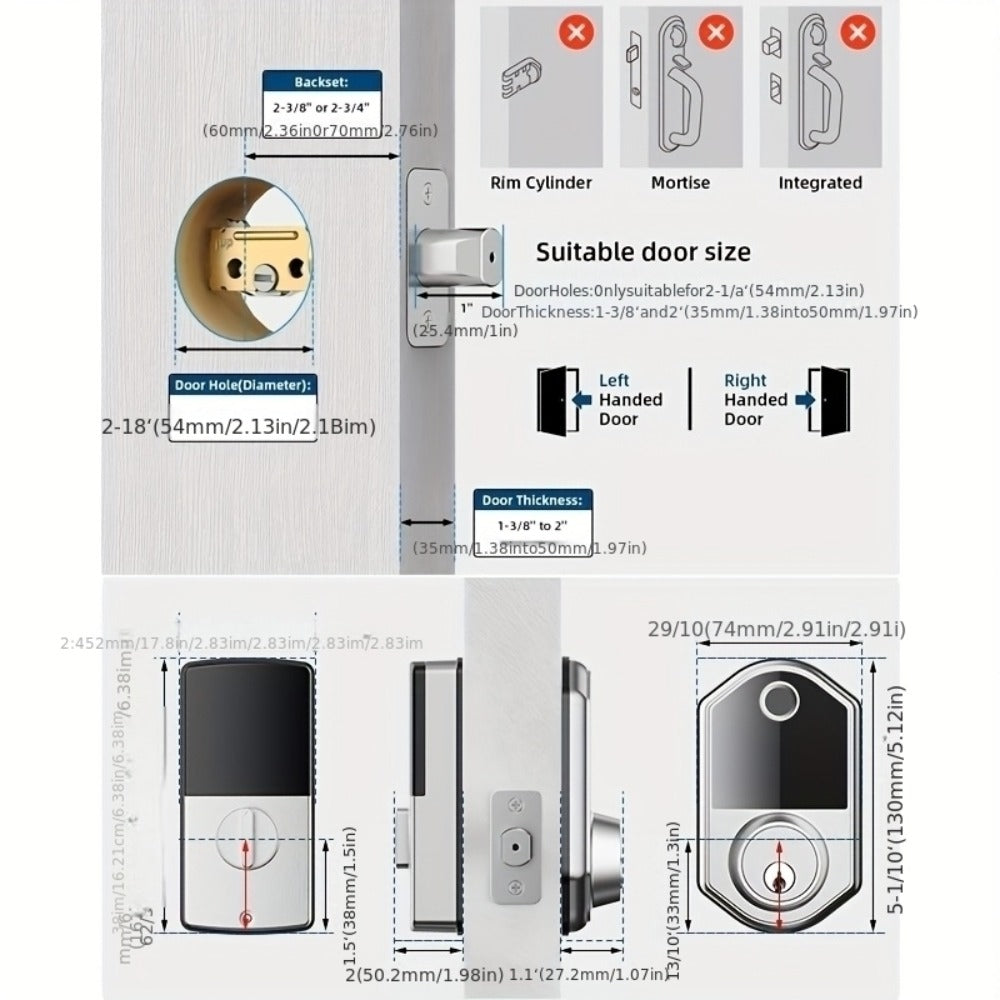 Anti-Peep Keypad Door Lock with Fingerprint & Auto-Lock - Biometric Smart Lock, IC Card Option, Keyless Entry for Home, Bedroom, Office & Apartment, Easy DIY Install, Black & Silver