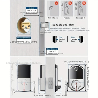 Anti-Peep Keypad Door Lock with Fingerprint & Auto-Lock - Biometric Smart Lock, IC Card Option, Keyless Entry for Home, Bedroom, Office & Apartment, Easy DIY Install, Black & Silver