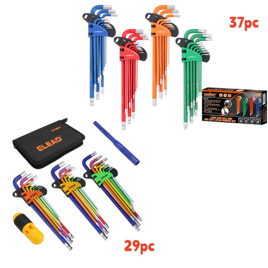 Allen Wrench Set Ball End Hex Key - SAE & Metric Color-Coded with T-Handle & Torx Keys Chrome Vanadium Steel for Bicycle Repair Auto DIY Home Improvement