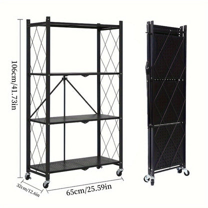 Rolling Storage Shelf with Wheels 3 4 5 Tier Foldable Office File Rack Mobile Floor Standing Organizer for Home Office Black White