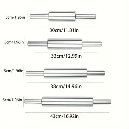 Stainless Steel Rolling Pin, Professional Non-Stick Dough Roller with Non-Slip Grip and Rounded Ends, Easy to Clean Baking Rolling Pin for Pizza Dough, Pie Crust, Pasta, Cookie, Bread, Multiple Sizes