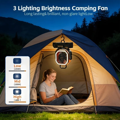 Camping Fan 20000mAh Tabletop and Hanging Fan with 4 Speeds, 13-59 Hour Labeled Runtime, LED Ring and Remote