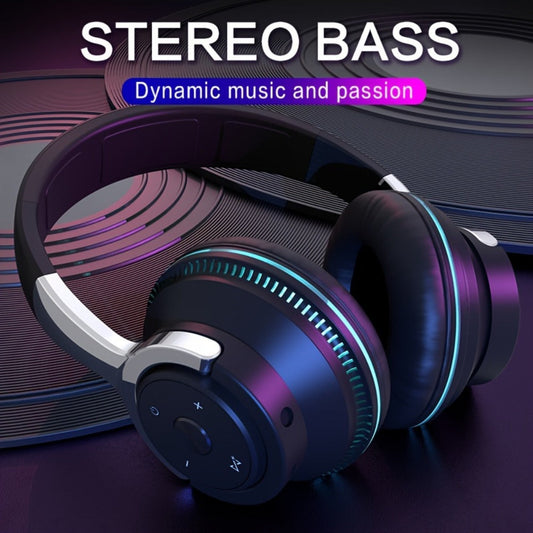 FM Radio TF Card Over-Ear Wireless Headphones Bluetooth, 24H Playtime, Built-in Mic, LED Light, AUX 3.5mm Wired Mode, Soft Earpads, Foldable Headset for Travel Home Office iOS Android
