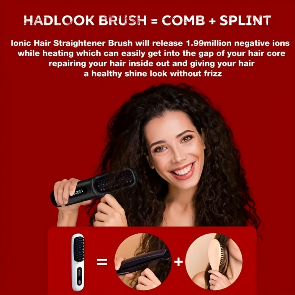 Cordless Hair Straightening Brush with USB-C Charging, Three Heat Levels and Black or White Options
