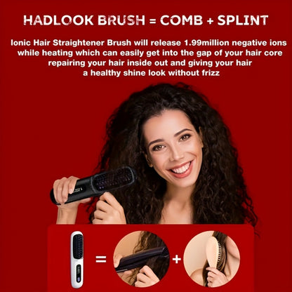 Cordless Hair Straightening Brush with USB-C Charging, Three Heat Levels and Black or White Options
