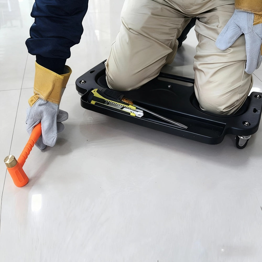 Rolling Knee Pad with Wheels & Built-In Tool Tray - Cushioned Kneeling Platform for Mechanics, Carpenters & Flooring Work
