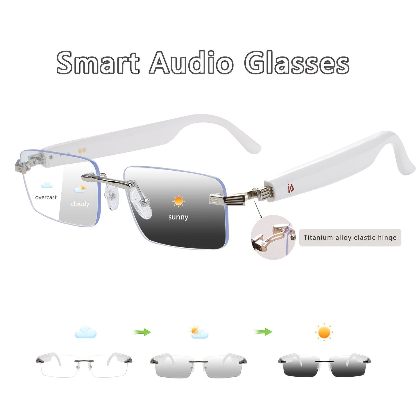 Photochromic Smart Audio Glasses – Auto-Tinting Sunglasses with Built-in Speaker & Mic, HD Voice Calls, Hi-Fi Music, Anti-Blue Light – for Sports, Driving & Daily Wear