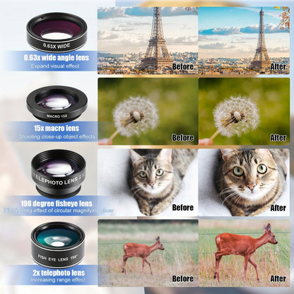 Sixteen-Piece Clip-On Phone Camera Lens Kit with Fisheye, Macro, Wide-Angle, CPL and Color Filters