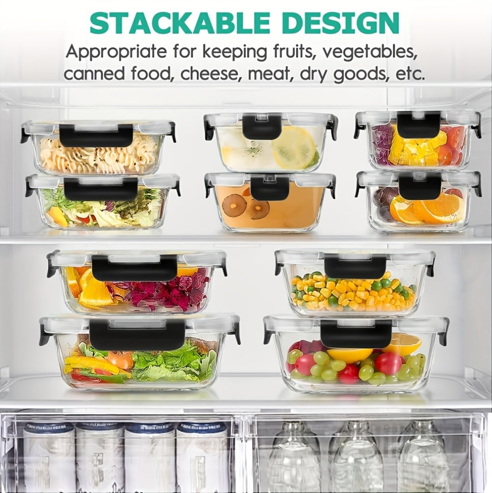 Food Storage Containers Borosilicate Glass Set with Locking Lids in 10-, 12- or 17-Piece Color Options