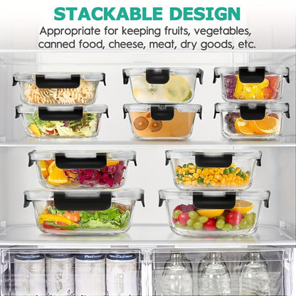 Food Storage Containers Borosilicate Glass Set with Locking Lids in 10-, 12- or 17-Piece Color Options