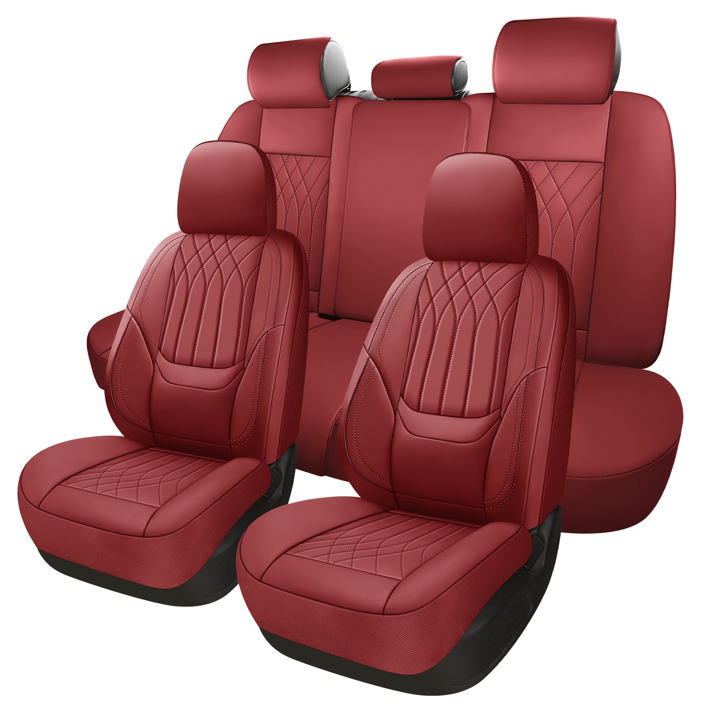Waterproof Car Seat Covers Full Coverage PU Leather – Full Set for 2 or 5 Seats, Universal Fit Cars SUVs Trucks, Seat Protector Cushion, Black / Beige / Pink / Grey / Red