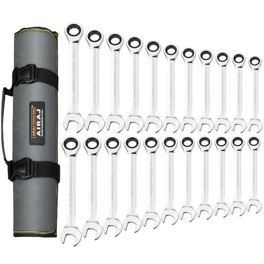 Combination Ratcheting Wrench Set 22pcs SAE & Metric, 1/4"-3/4" & 6-18mm Chrome Vanadium Steel, 72-Tooth Ratchet Wrenches with Oxford Bag, ANSI Standard for Car Repair & Home Appliance Maintenance
