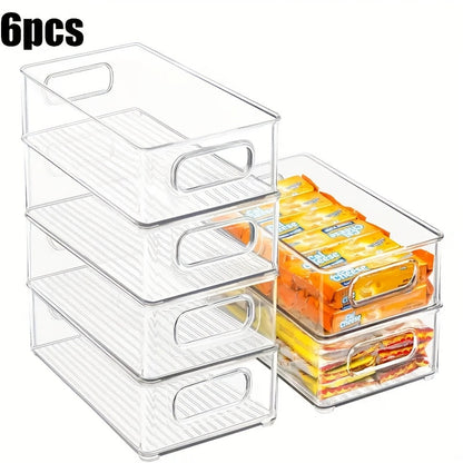 Refrigerator Organizer Bins 6pcs Set - Clear Fridge Storage Bins for Freezer Kitchen Cabinet for Home Cooking, Dining and Outdoor Meals