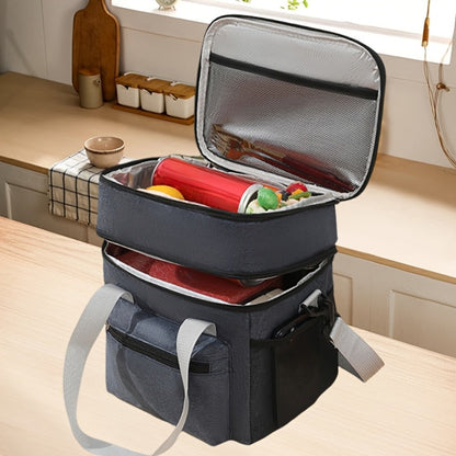 Lunch Bag with Shoulder Strap Double Pocket Portable Cooler Tote for Men Women Work School Picnic Beach in Black Grey Burgundy Blue