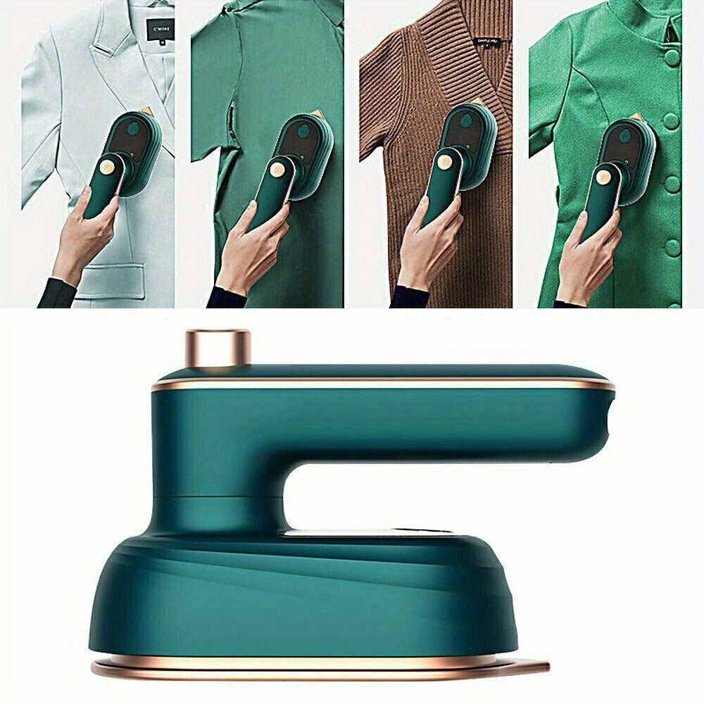 Green 33W Travel Steam Iron with 50 mL Water Tank, Rotating Handle and Dry or Steam Modes for Garments