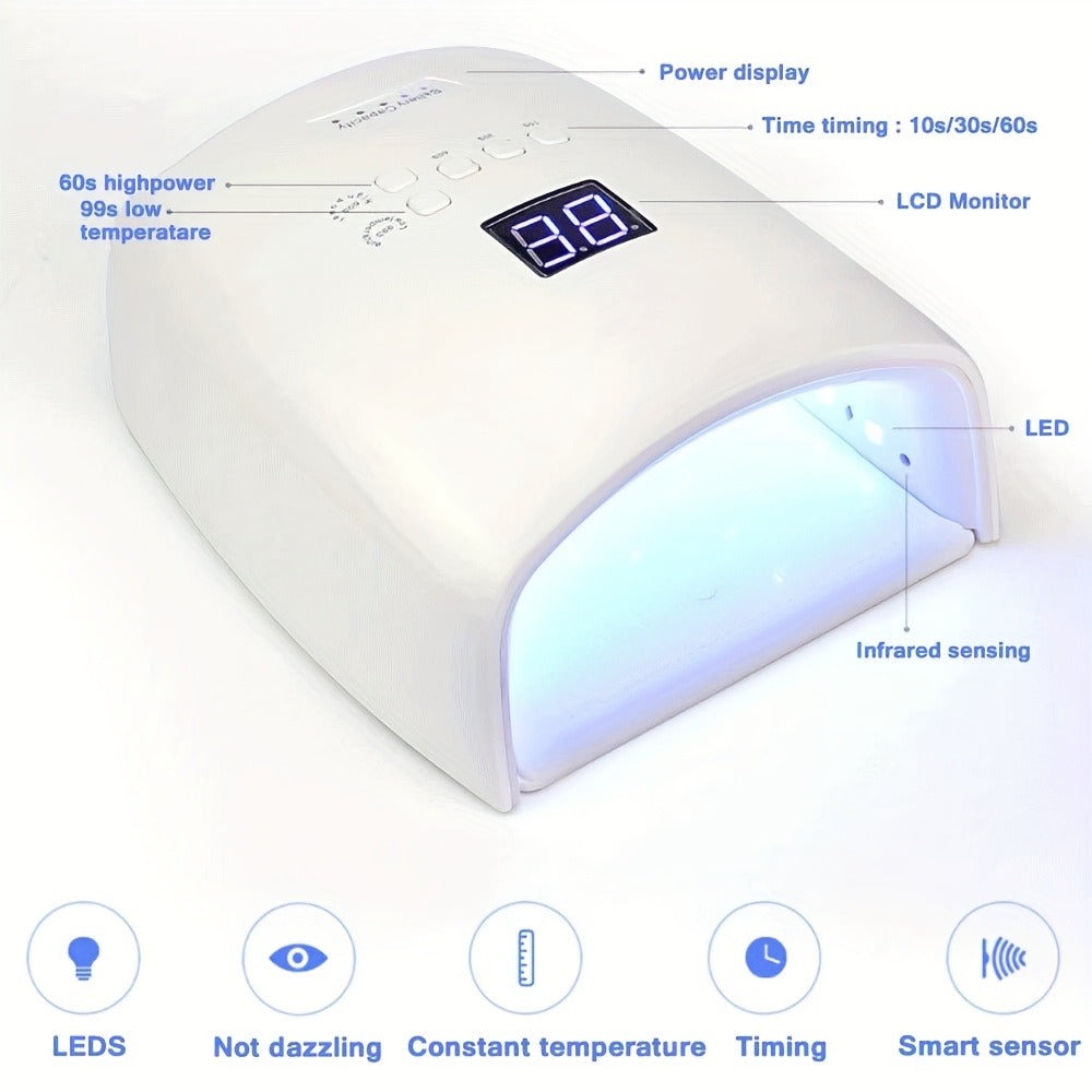 Rechargeable UV LED Nail Lamp with 33 Light Beads, Four-Button Display and Three Style Options
