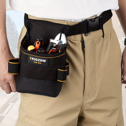 Black Tool Belt Pouch with Adjustable Waist Strap, Zipper Pocket and Multi-Compartment Layout