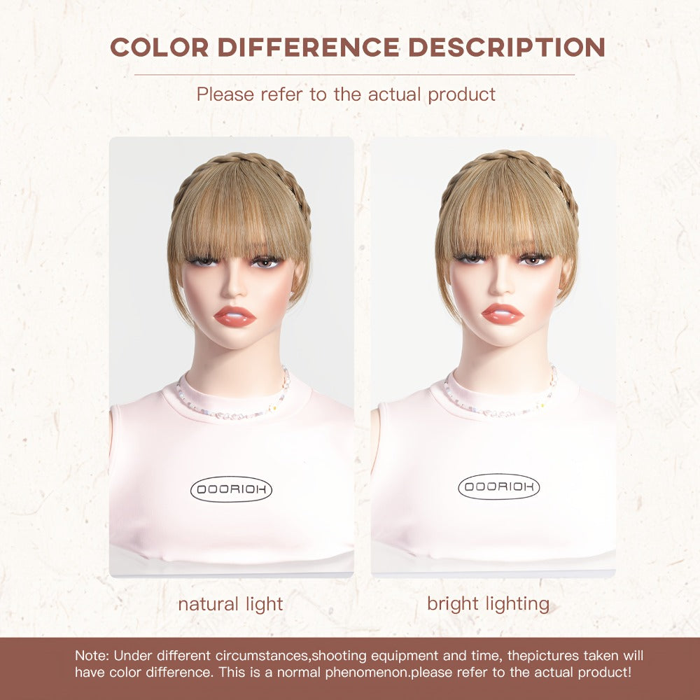 Headband Hair Extension with Bangs Synthetic — Women's Clip-On Fringe, 4 Colors: Black, Reddish Brown, Light Brown, Khaki, 4 Inch, Cosplay, Halloween & Party