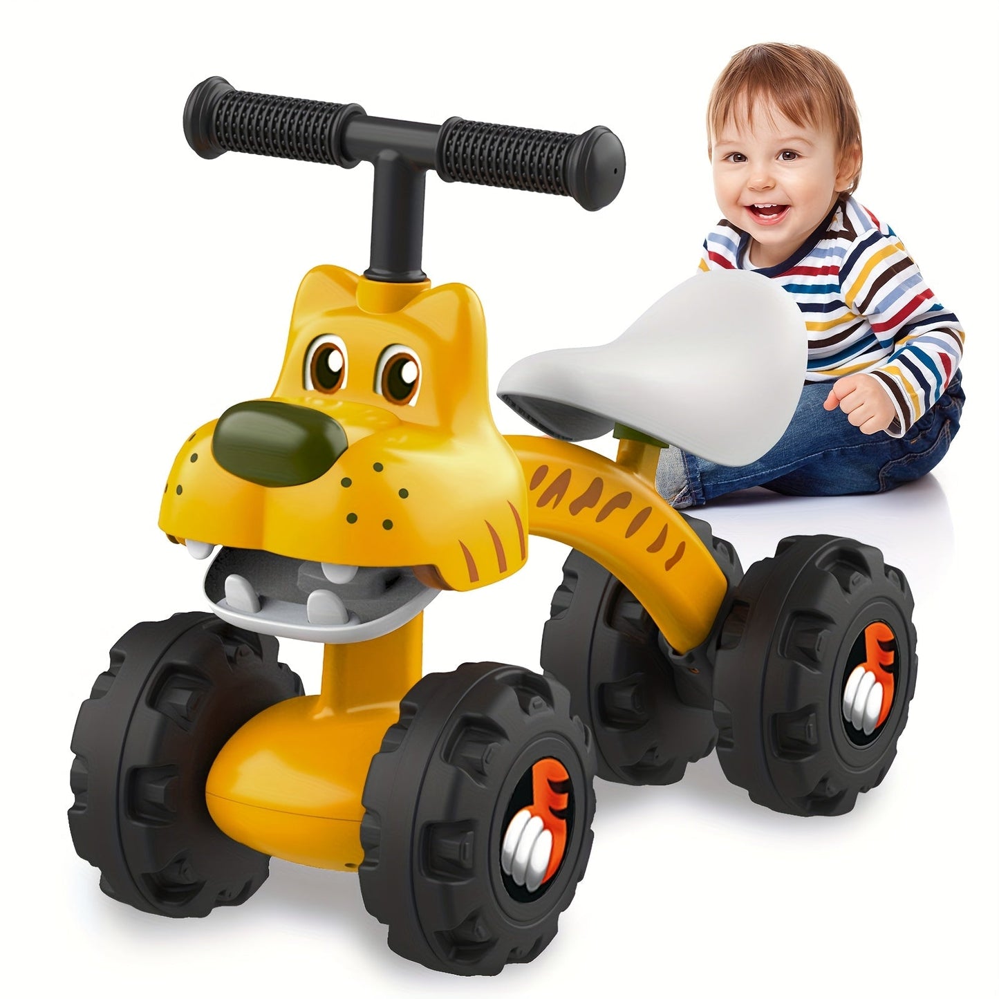 Baby Balance Bike 4 Wheels for Toddlers Ages 10+ Months Animal Design No-Pedal Push Bike First Birthday Gift Boys Girls Pink Rabbit Tiger Dinosaur