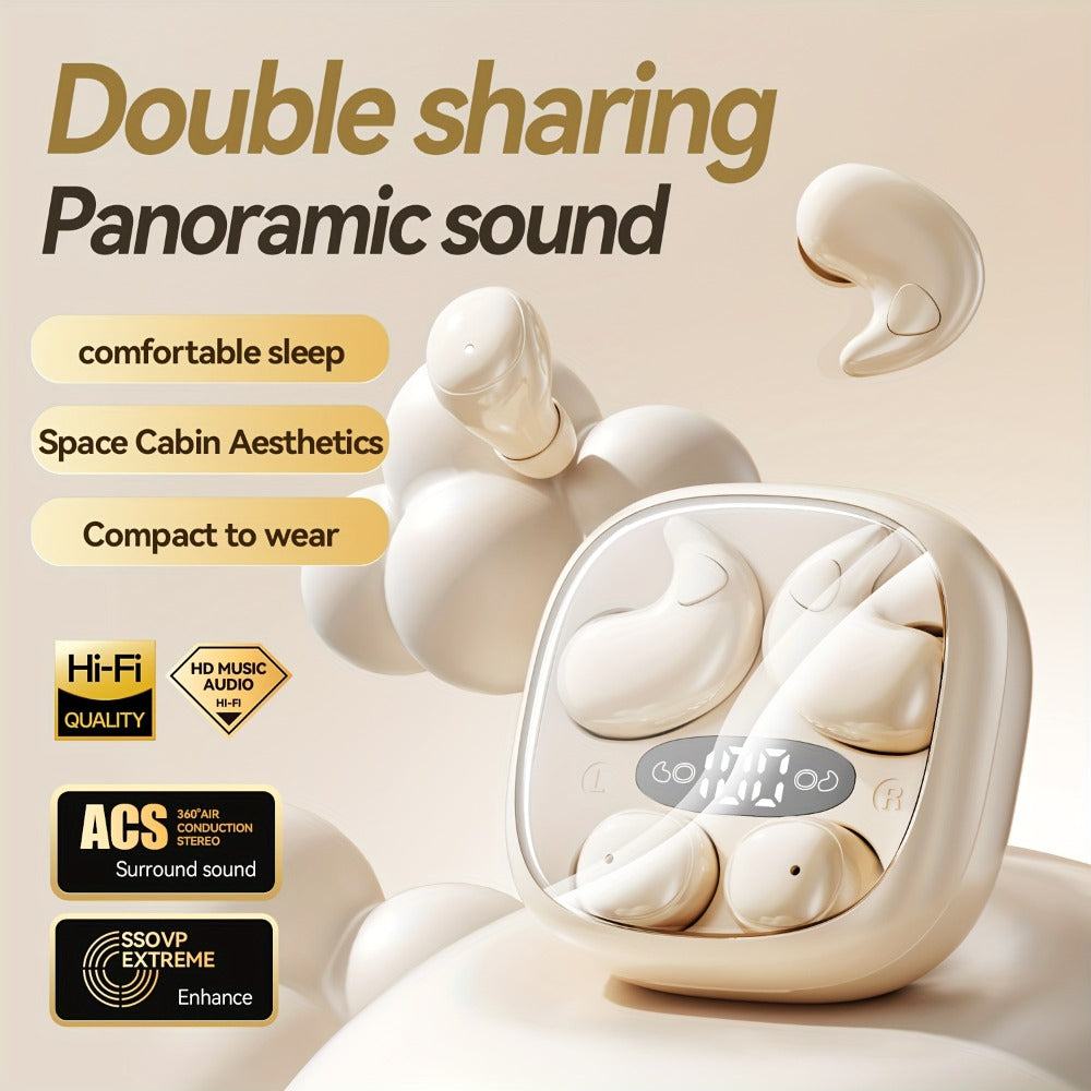 Invisible Two-Pair Sleep Earbud Set with Digital Charging Cases in Purple or Beige for Side-Sleep Listening