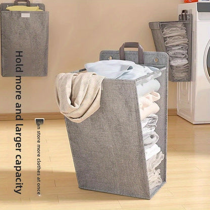 Large Gray Wall-Mounted Foldable Laundry Hamper with Lid for Bedrooms, Bathrooms and Living Rooms