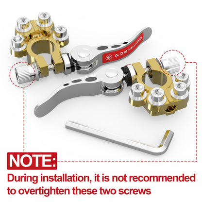 Car Battery Terminal Connectors 4pcs Set – Pure Copper Tin-Plated Quick Release Disconnect, SAE/JIS A Type Positive & Negative Clamps with Stainless Steel Screws, Universal Fit