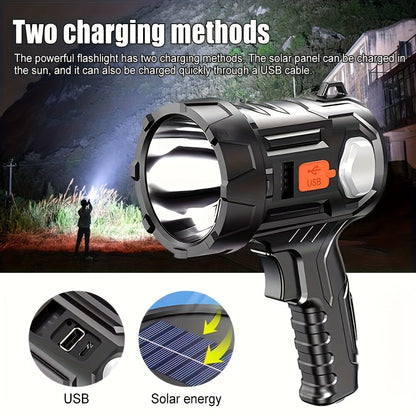 Flashlight Solar and USB Rechargeable Handheld Searchlight with Side Lights in 1, 2 or 4 Packs