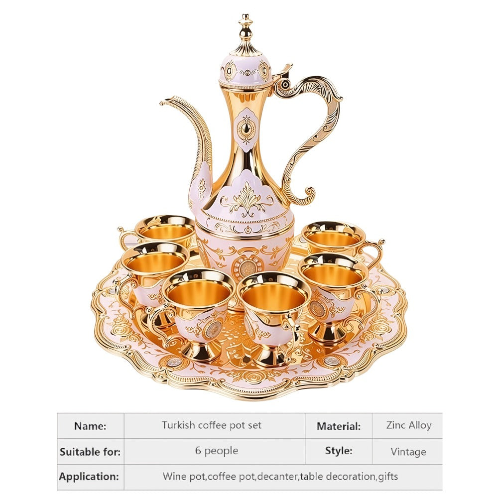 Vintage-Style Turkish Tea and Coffee Serving Set with Teapot, Six Cups and Tray in Three Colors