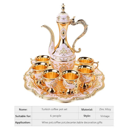 Vintage-Style Turkish Tea and Coffee Serving Set with Teapot, Six Cups and Tray in Three Colors