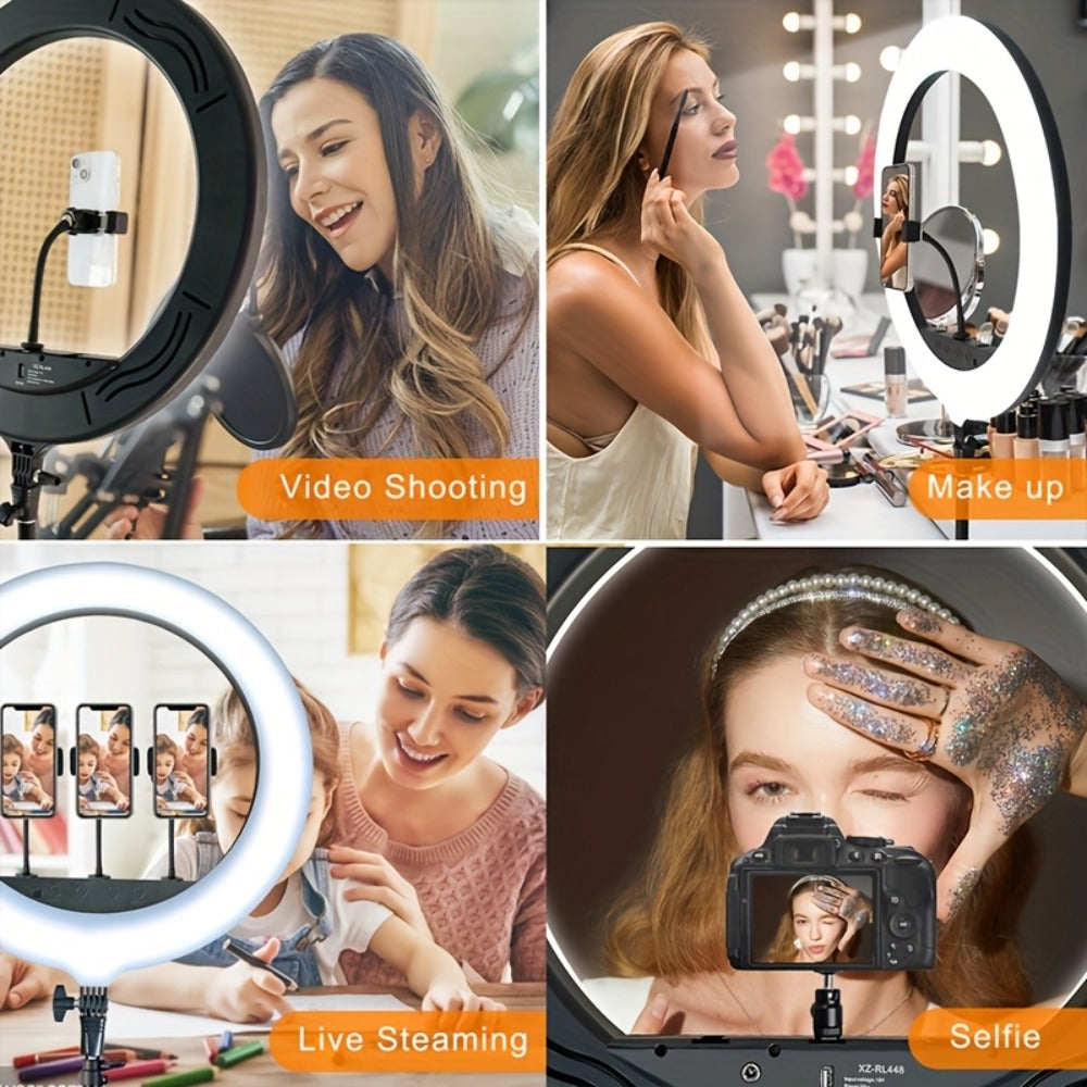 18 Inch LED Ring Light with Stand & Carry Bag – Phone Holder Included, Dimmable Studio Light for Smartphone Camera Photography, Live Streaming, Selfie, Makeup & Video Recording