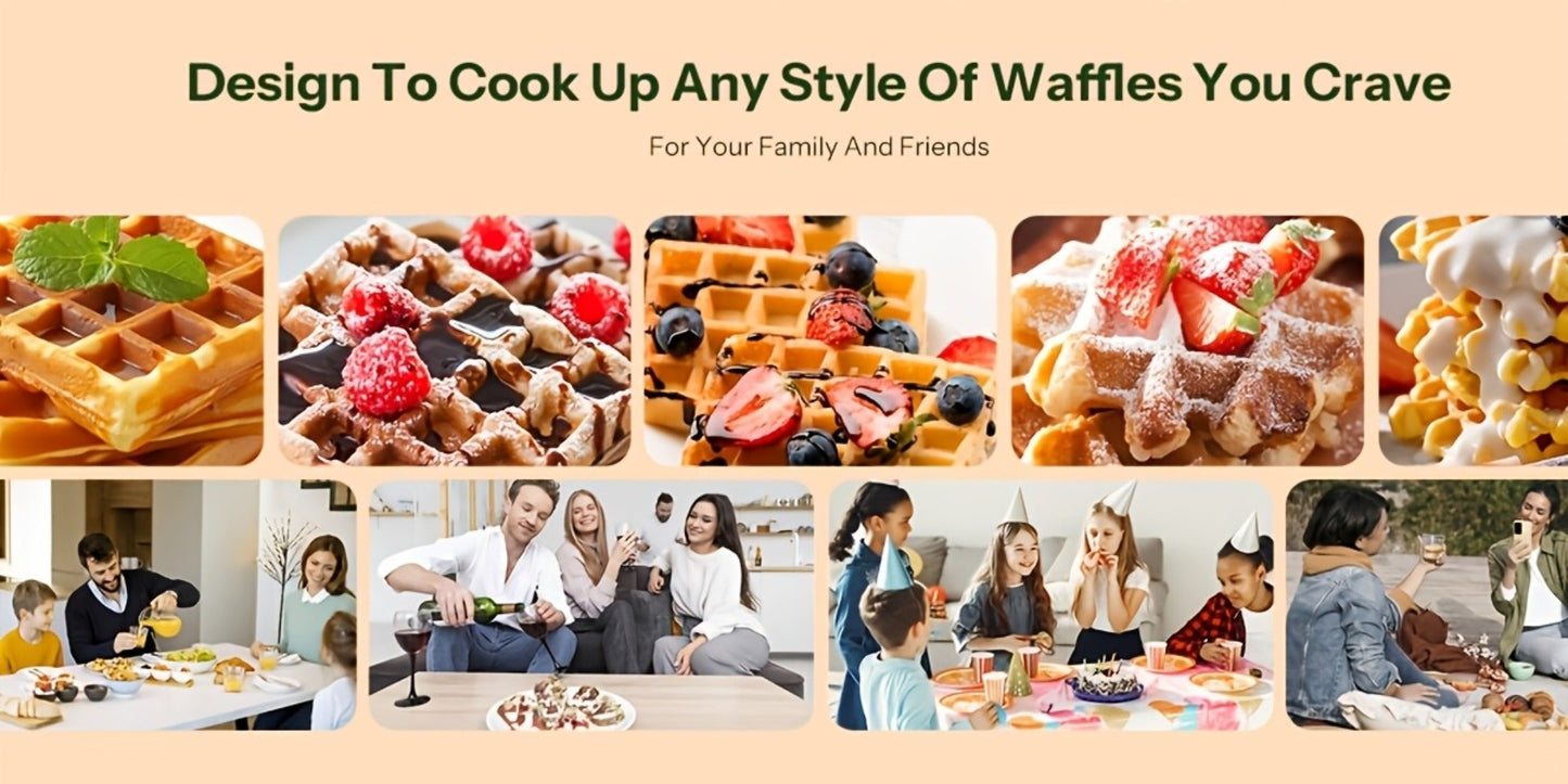 Rotating Waffle Maker with Round Plates, Browning Dial and Silvery, Double-Iron or Black-and-White Options