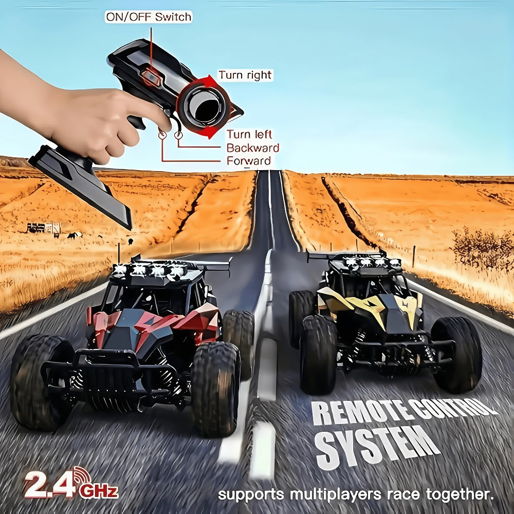 Remote Control Car, 1:18 Scale Alloy Monster Truck with 2.4GHz Control, LED Headlights and Red or Yellow Finish