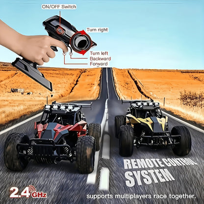 Remote Control Car, 1:18 Scale Alloy Monster Truck with 2.4GHz Control, LED Headlights and Red or Yellow Finish