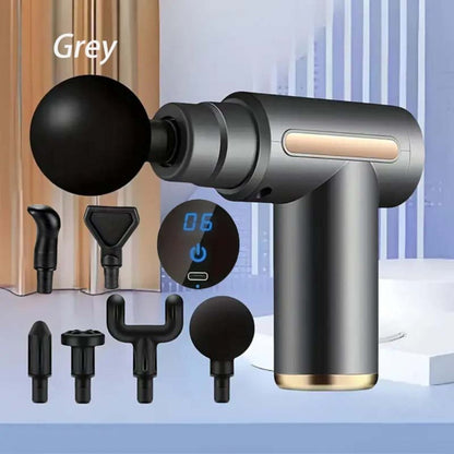 Compact Massage Gun with Digital Control Display, Multiple Pictured Heads and Four Color Options