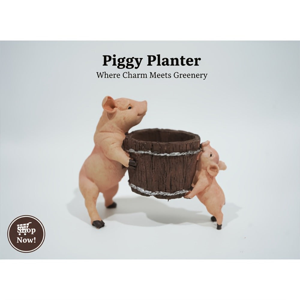 Bohemian Pig-Shaped Resin Planter - Cute Swine Succulent Vase with Root Base for Potted Plants, Herbs & Cacti | Boho Home Decor Resin Craft Gift