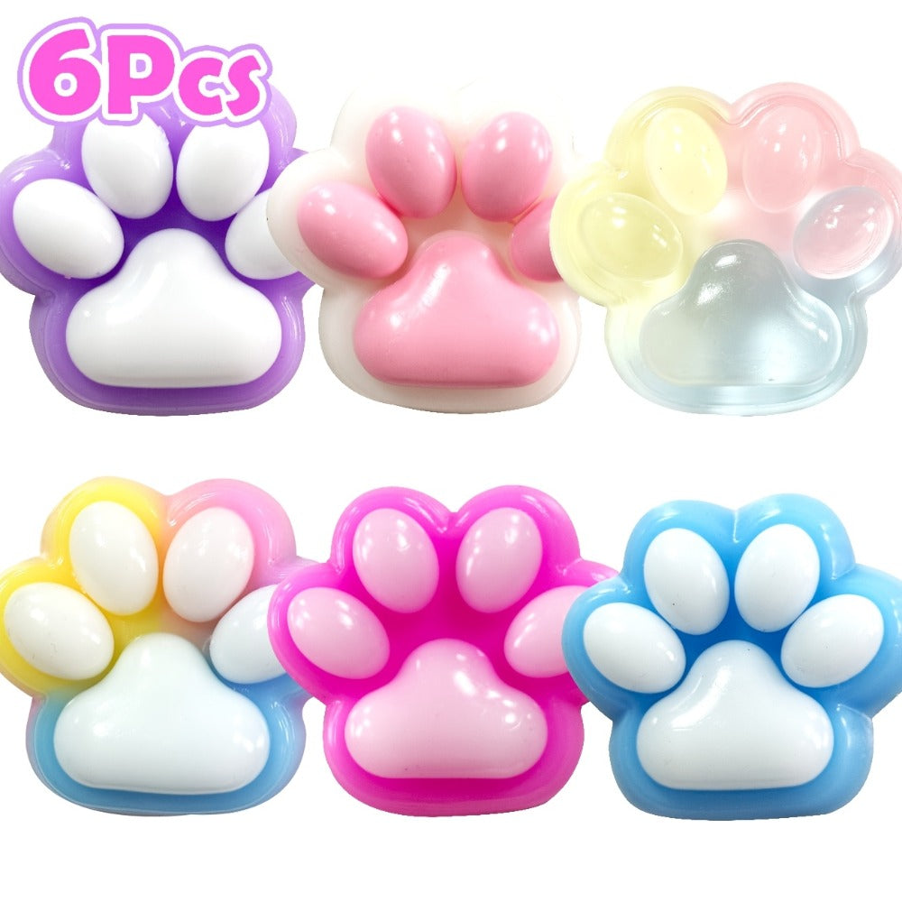 Six-Piece Cat Paw Squishy Toy Set, Approximately 2.95 Inches Each with Soft Sticky Handheld Texture