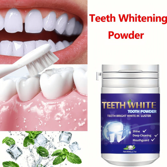 Baking Soda Tooth Powder with Honeysuckle & Mint Extract — Natural Teeth Whitening, Stain Removal & Long-Lasting Fresh Breath, Antibacterial Daily Dental Powder, 80ml Compact for Home & Travel