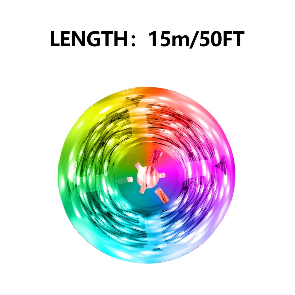 Music Sync LED Strip Lights with APP & 24-Key Remote - RGB Color Changing Built-in Mic USB Plug-and-Play 100FT 130FT 200FT for Bedroom Gaming Room Party Holiday Home Decoration