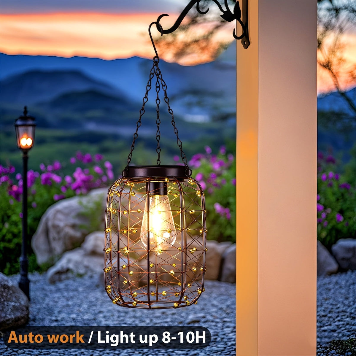 Solar Hanging Lanterns 2 Pack Outdoor Vintage Copper Wire LED Lantern Lights for Garden Patio Porch Gazebo Pergola Pathway Yard Decor