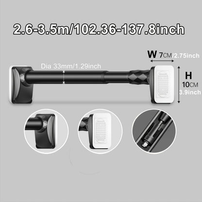 No-Drill Tension Curtain Rod with 33 mm Tube, Black, White or Grey Finish and 15.75–196.85 Inch Ranges